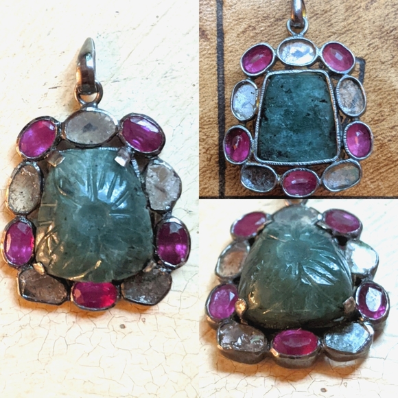 Vintage Jewelry - Vintage Silver Diamond Ruby Pendant